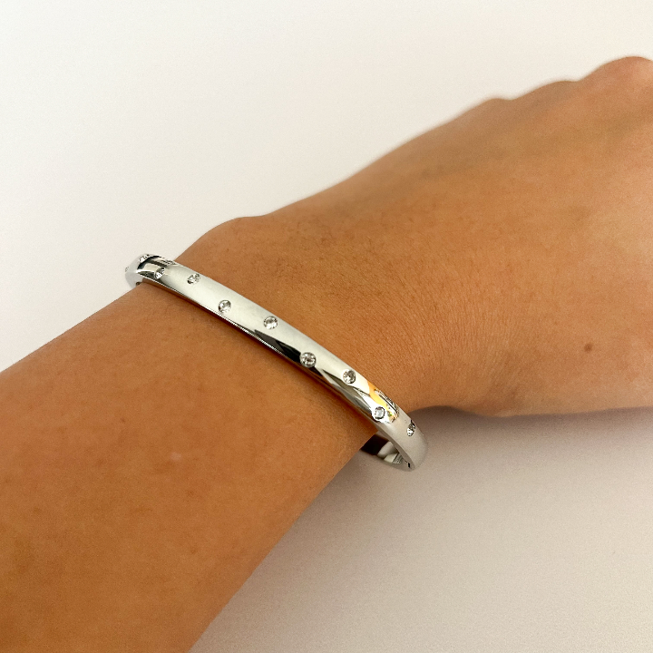 Pulsera Rígida Brillos Plata