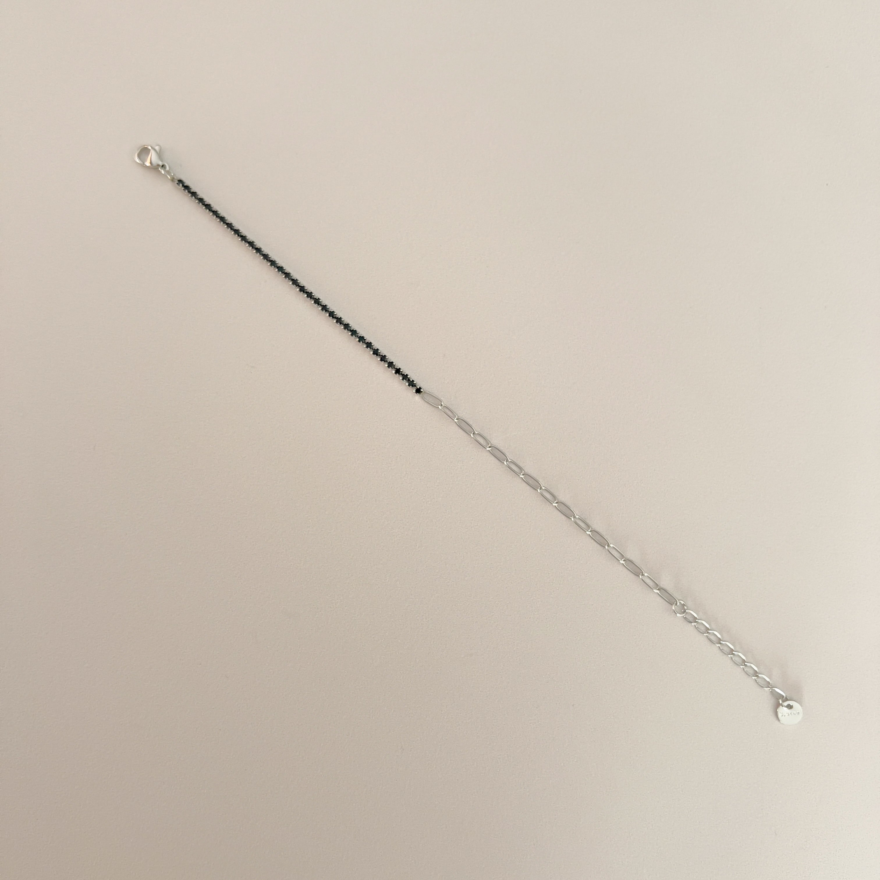 Pulsera Brillo Negro Cadena Plata