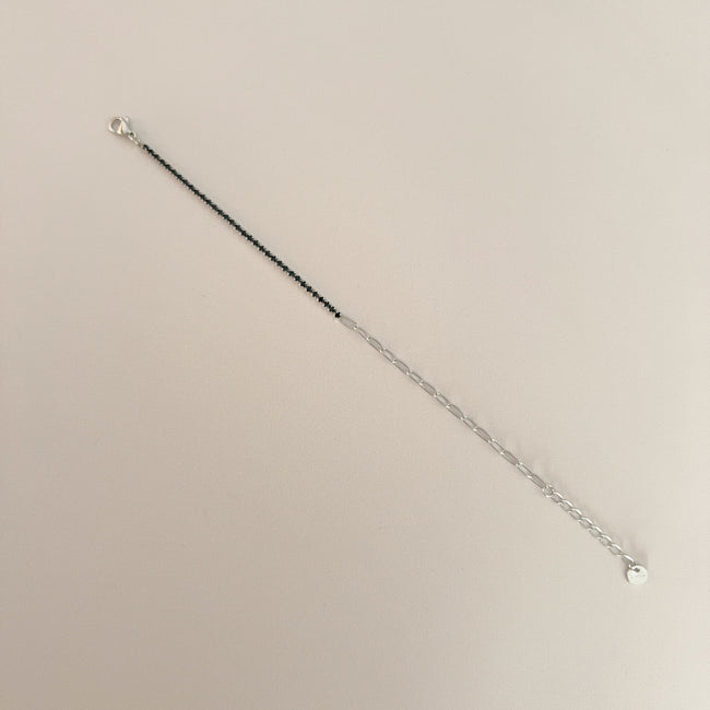 Pulsera Brillo Negro Cadena Plata