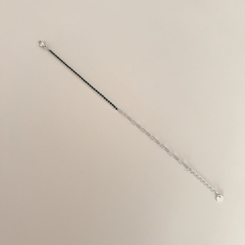 Pulsera Brillo Negro Cadena Plata
