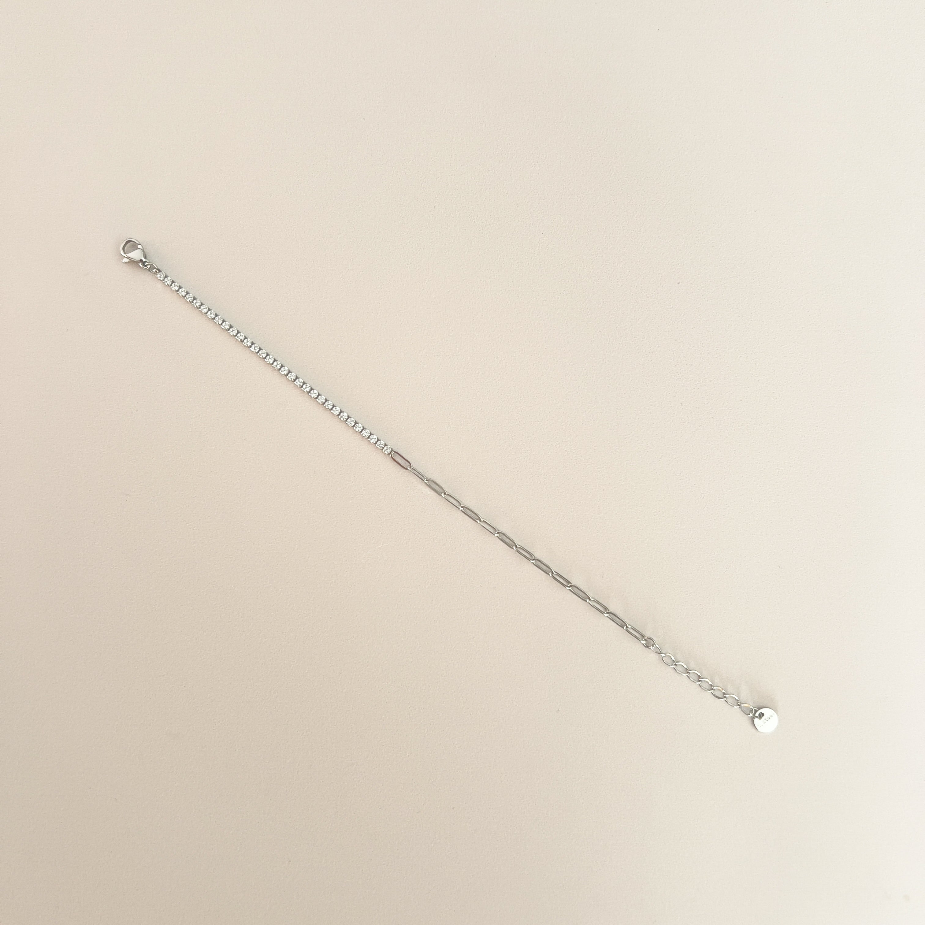 Pulsera Brillo Blanco Cadena Plata