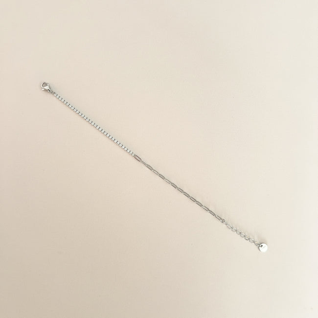 Pulsera Brillo Blanco Cadena Plata