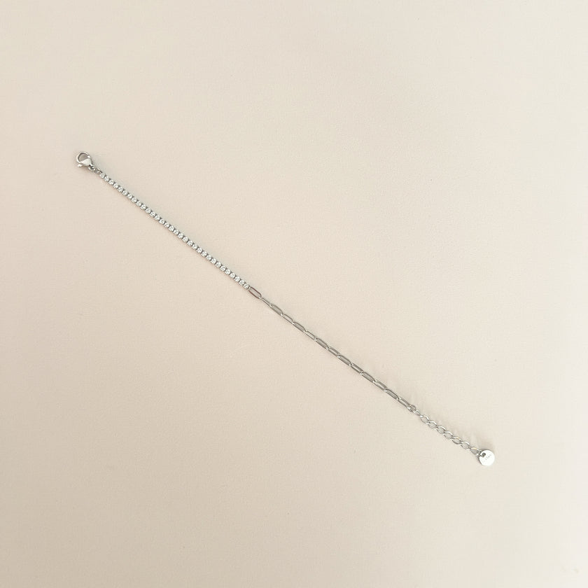 Pulsera Brillo Blanco Cadena Plata
