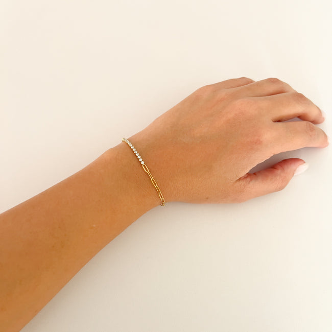 Pulsera Brillo Blanco Cadena Dorada