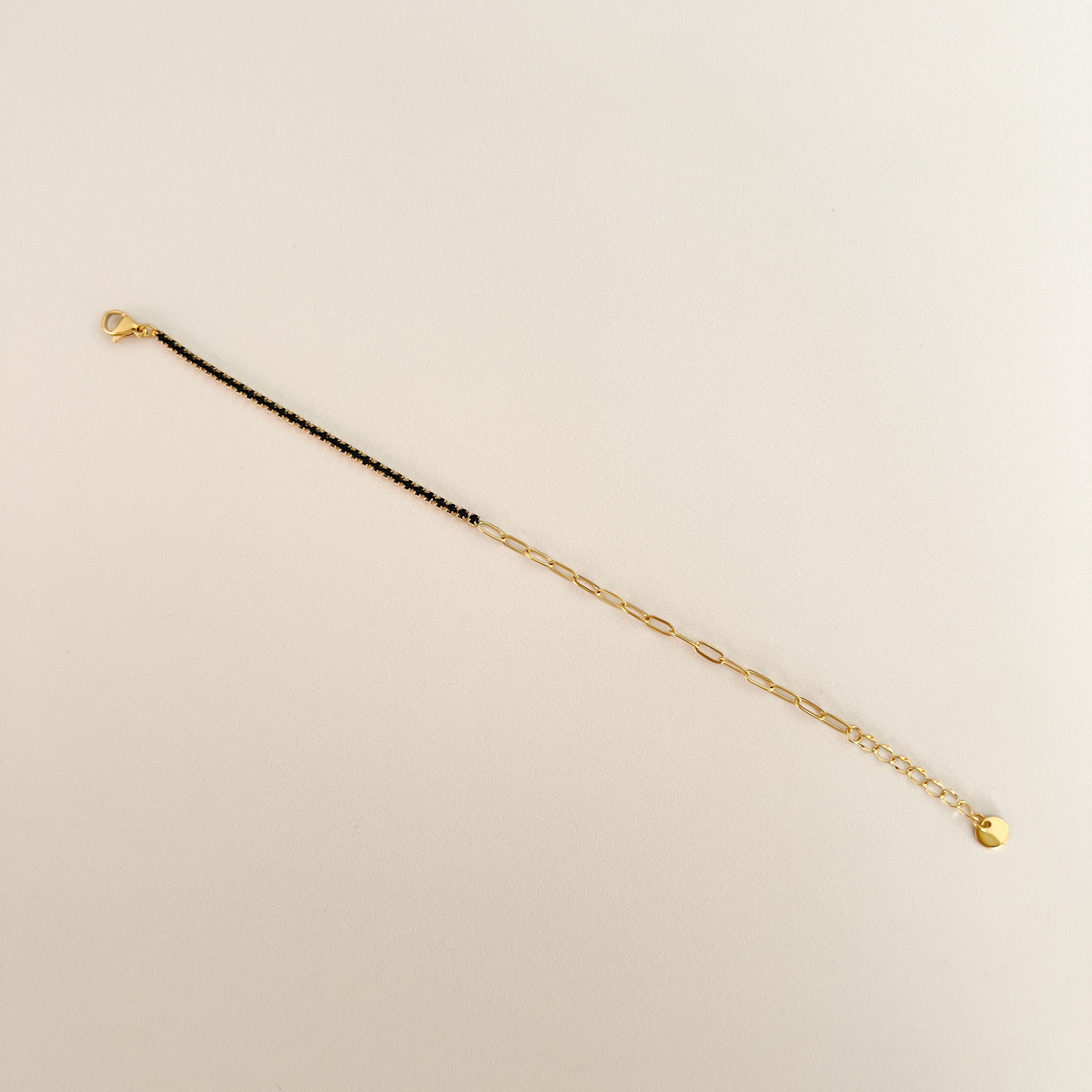 Pulsera Brillo Negro Cadena Dorada